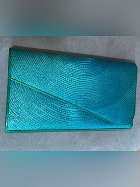 Vintage Cora Jacobs Woven Envelope Clutch with Leather Trim